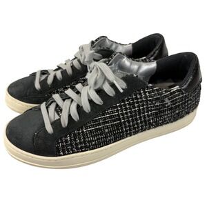 P448 John Shaka Women's EU 38 US 7.5-8 Black Tweed Glitter Suede Low Top Sneaker